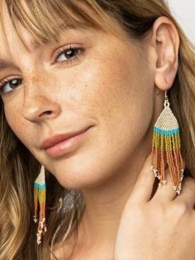 Emilie Arrow Beaded Fringe Earrings Rust by INK+ALLOY