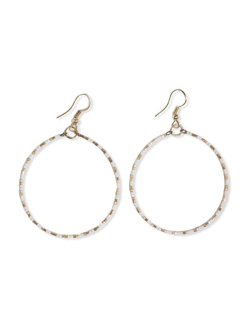 Kelly Checkered Beaded Hoop Earrings Cream
