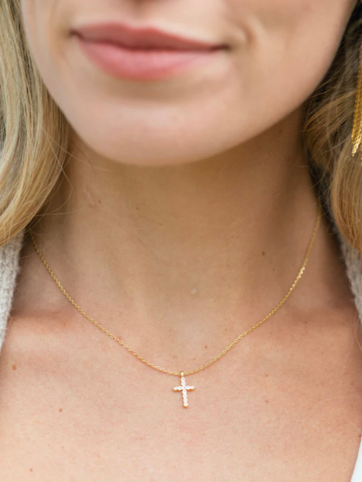 Delicate CZ Cross Pendant | Gold