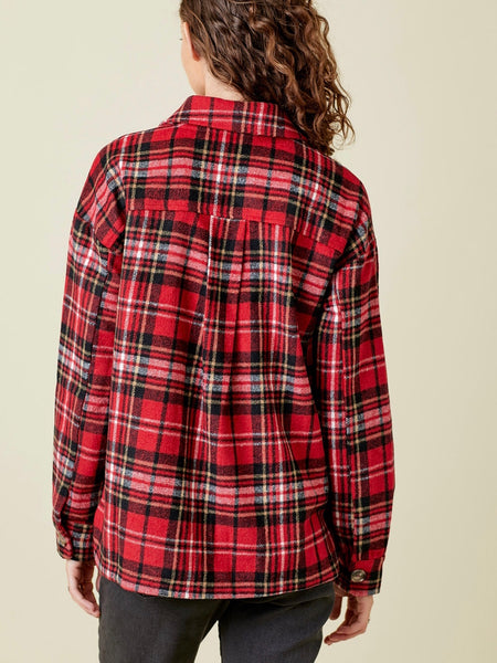 Angie Plaid Button Down Shacket - Red