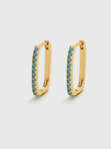 Link Turquoise Stone Huggie Hoop Earrings | Gold Turquoise