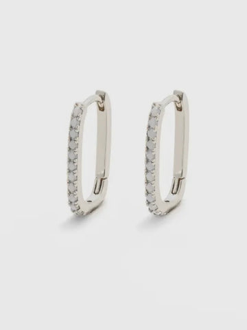 Link Opal Stone Huggie Hoop Earrings | Silver Opal