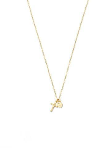 Cross & Heart Pendant Necklace | Gold