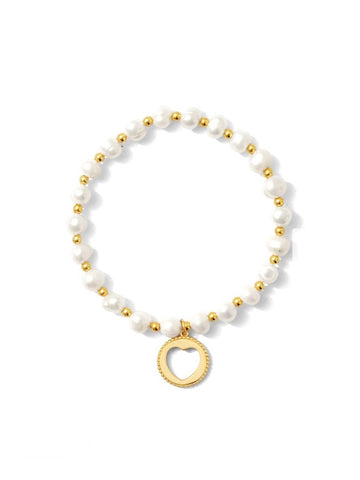 Pearl with Heart Bracelet | Gold