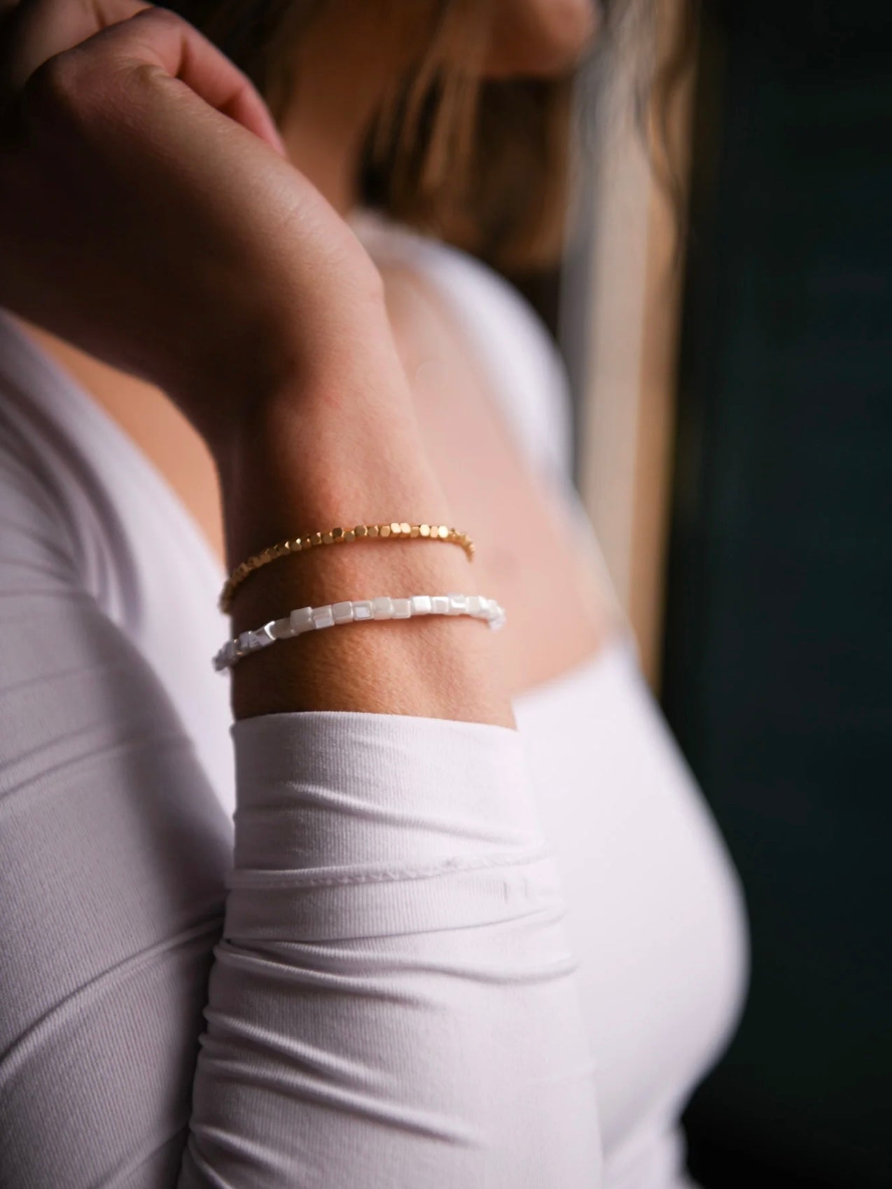 Twilight Square Double Wrap Bracelet | Square White Faceted Gold