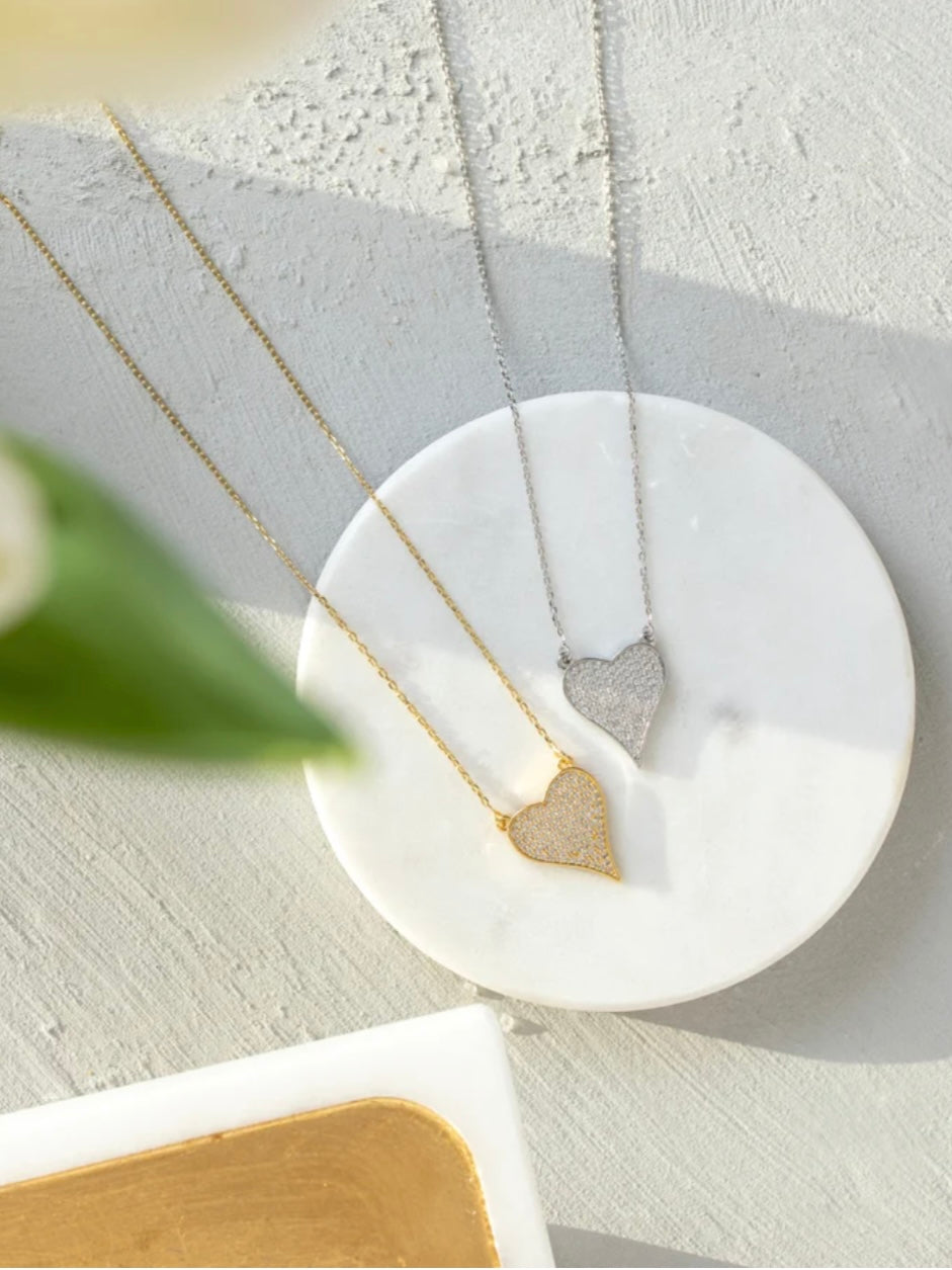 Pave Heart Necklace | Silver