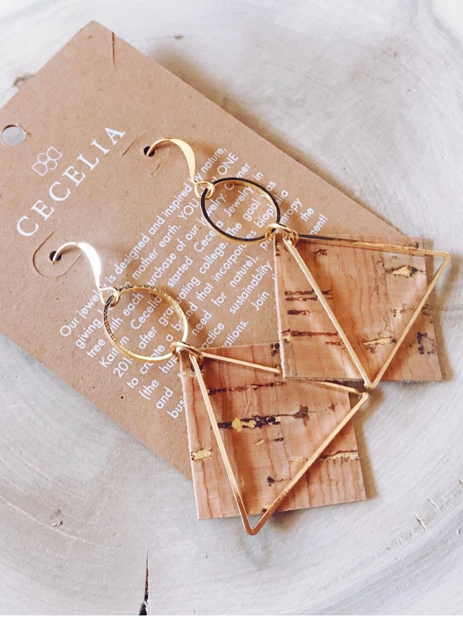 Diamond Hoop Leather Earrings | Gold Cork