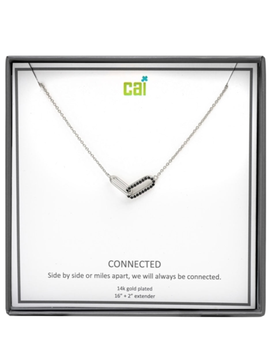 Silver Be Connected Black Pave Stone Necklace