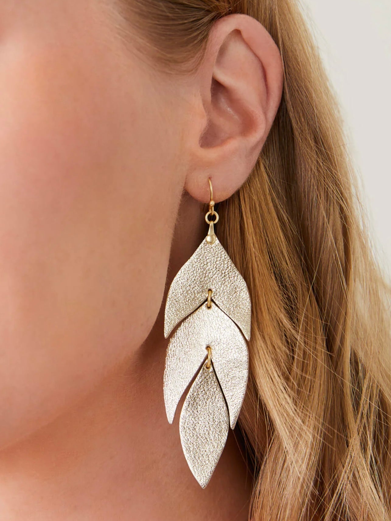 Leaf Leather Earrings | Gold