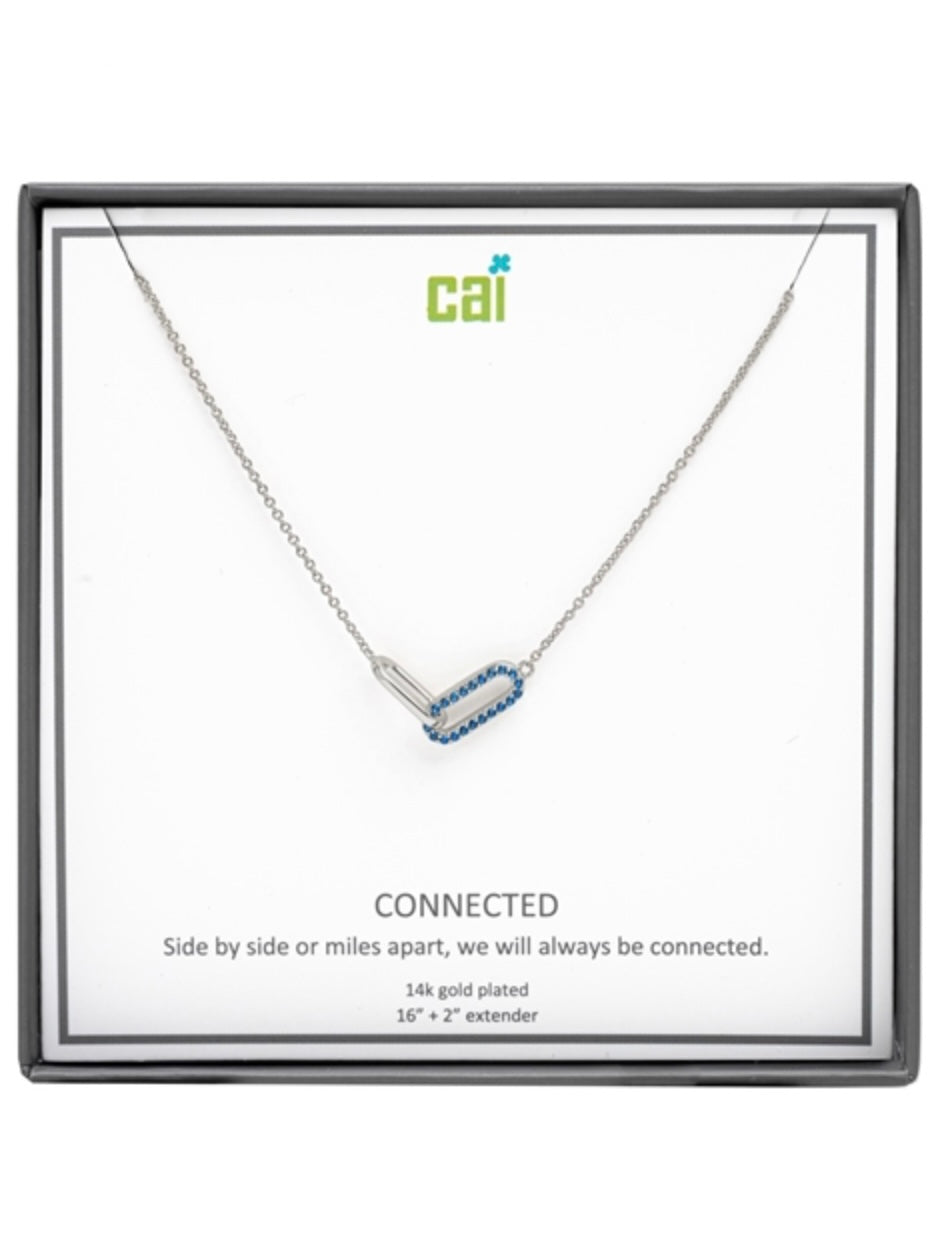 Silver Be Connected Blue Pave Stone Necklace