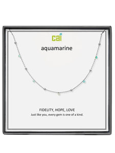 Silver Aquamarine Satellite Gemstone Necklace