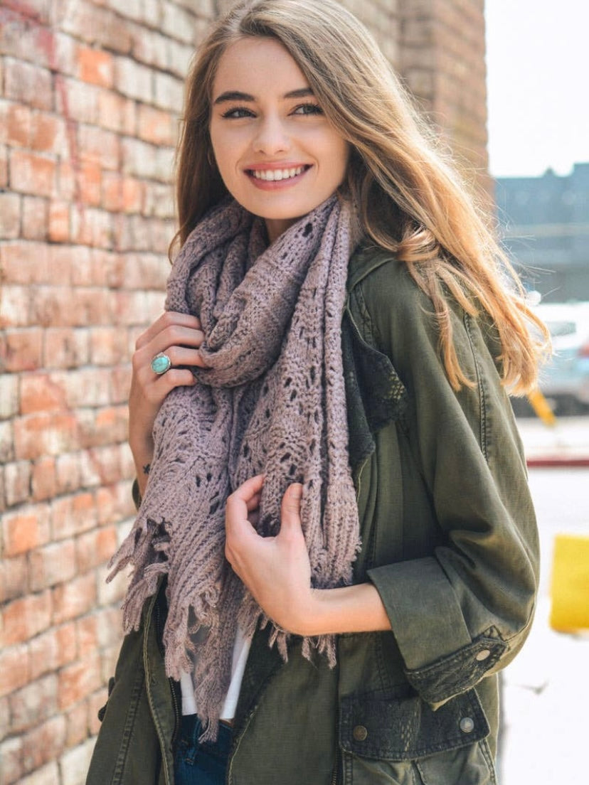 Feather Knit Boho Scarf - Lavender