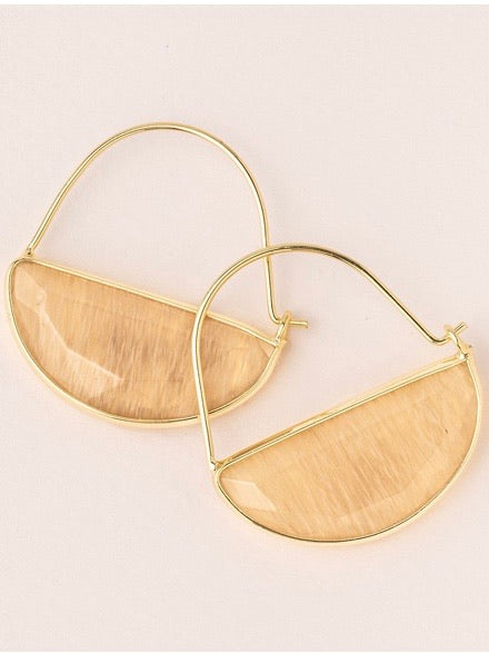 Stone Prism Hoop Earrings - Citrine/Gold