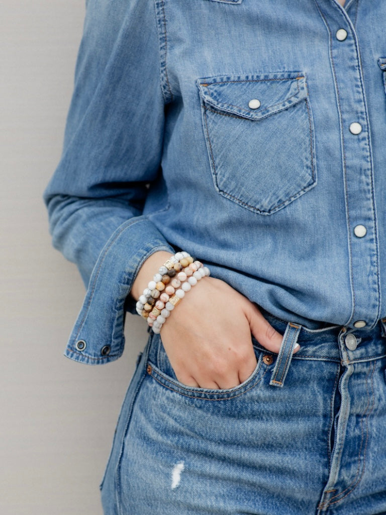 Crazy Agate & Gold Stretch Bracelet