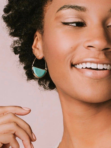 Stone Prism Hoop Earrings - Citrine/Gold