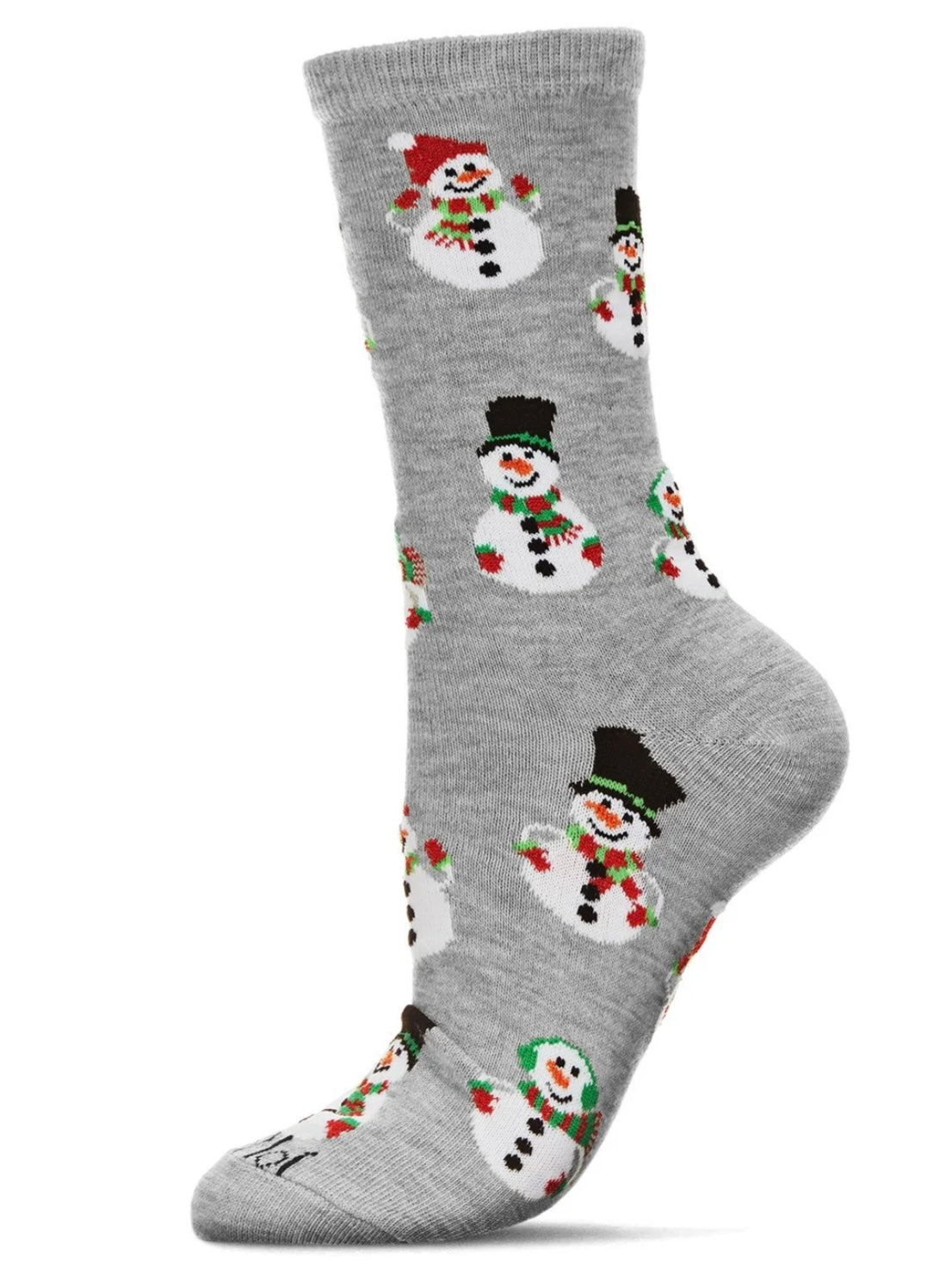 Women’s Smiley Snowman Crew Socks Medium Gray Heather