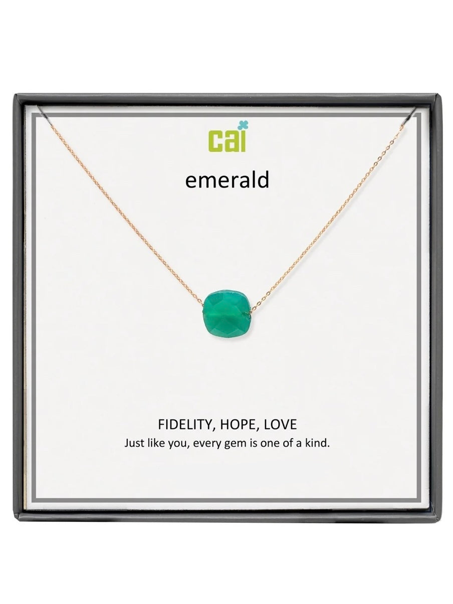 Gold Emerald Square Gemstone Necklace