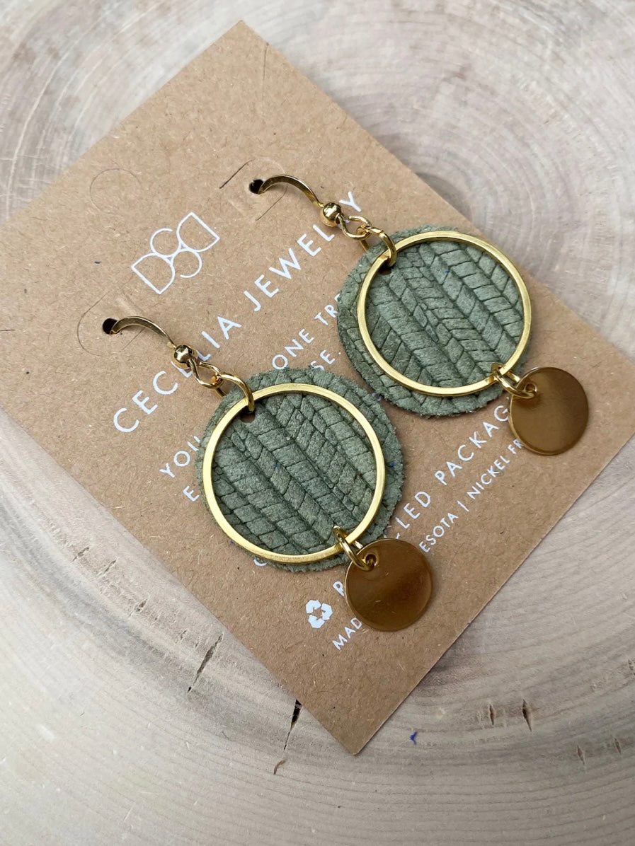 Small Circle Leather Earrings | Sage