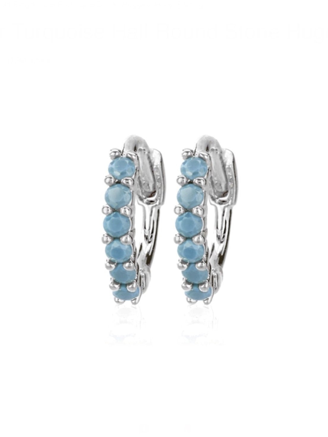 Silver Turquoise Half Round Stone Huggies