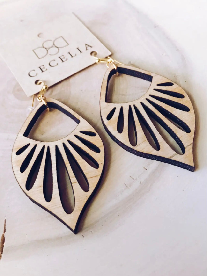 Feather Wood Earrings | Sunburst
