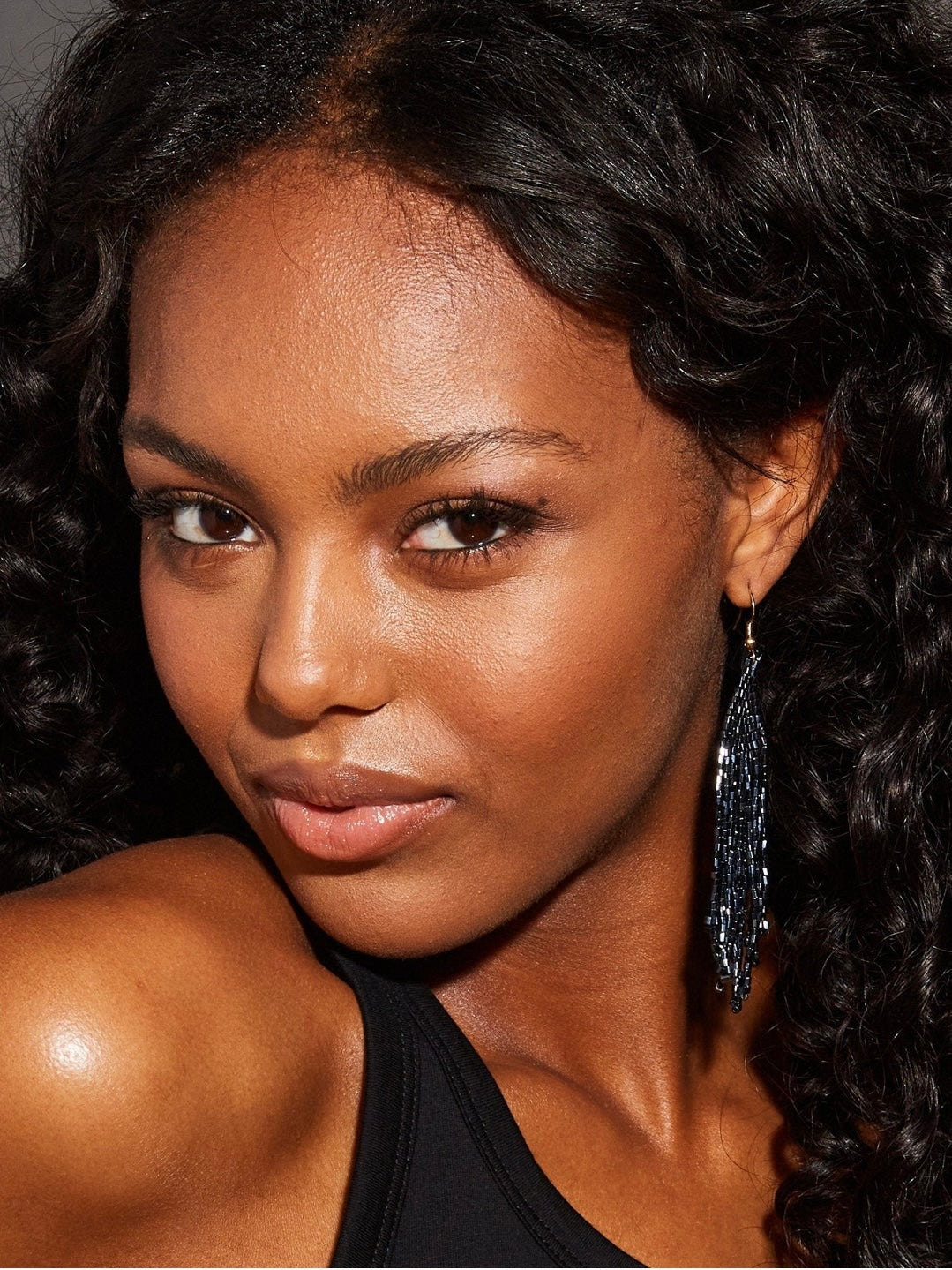 Blue Iridescent Long Fringe Earrings