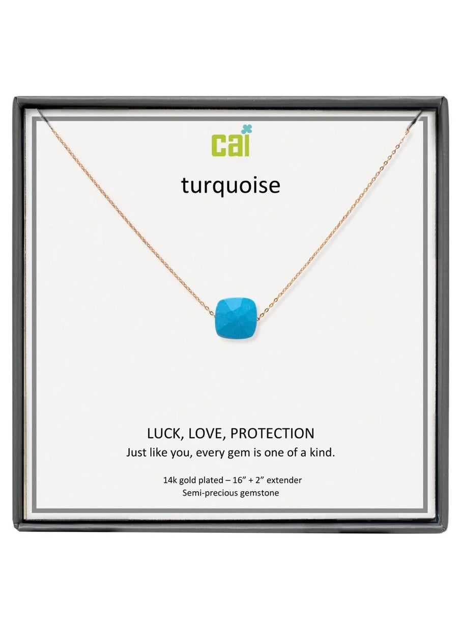 Gold Turquoise Square Gemstone Necklace