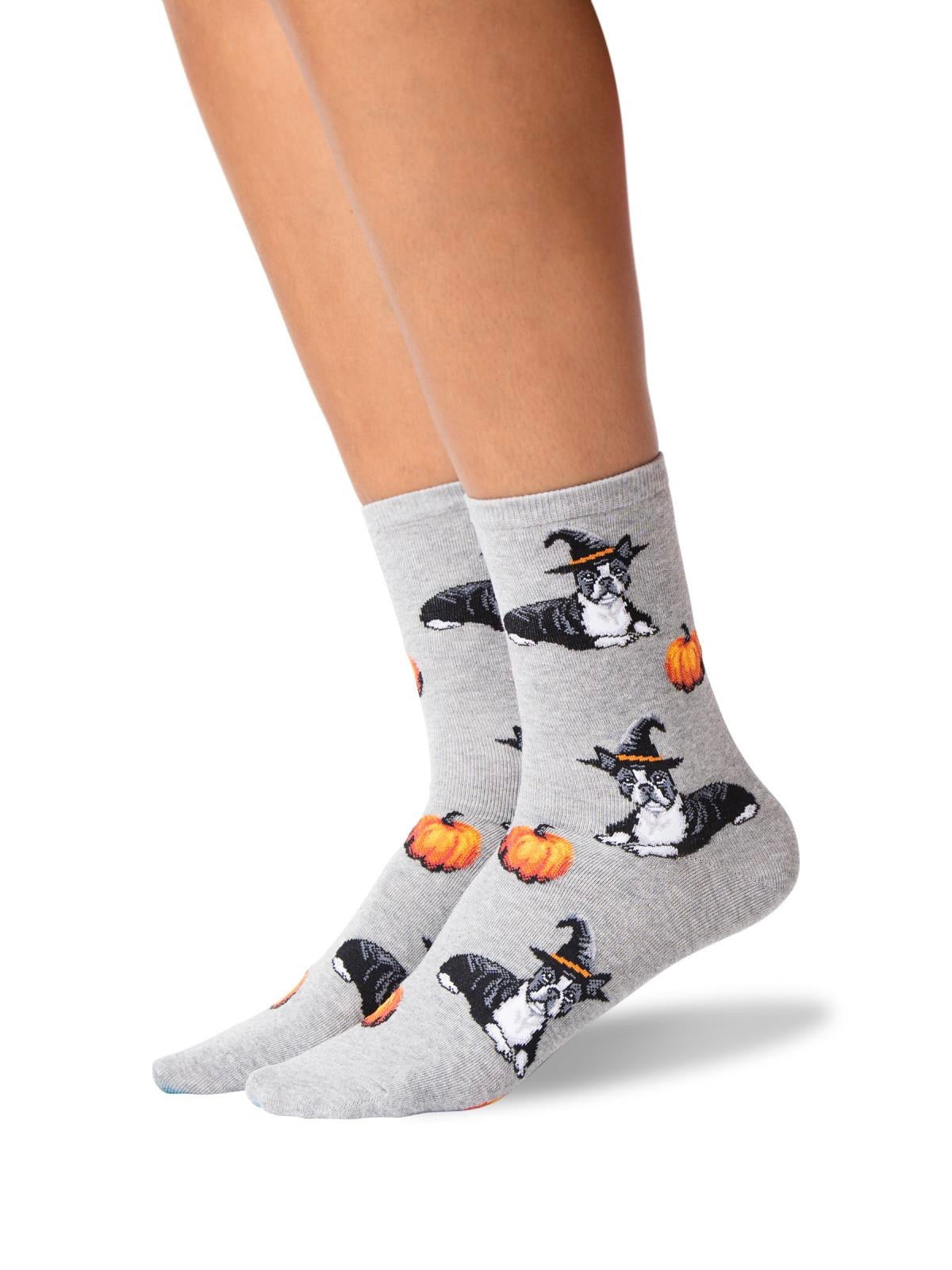 Women’s Halloween Boston Terrier Crew Socks Gray Heather