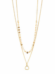 Two Layer Circle Chain & Small Clear Crystal Charm Necklace (Gold)