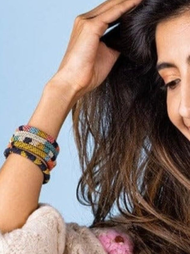 Navy And Citron Triangle Design Slide And Stack Bracelet