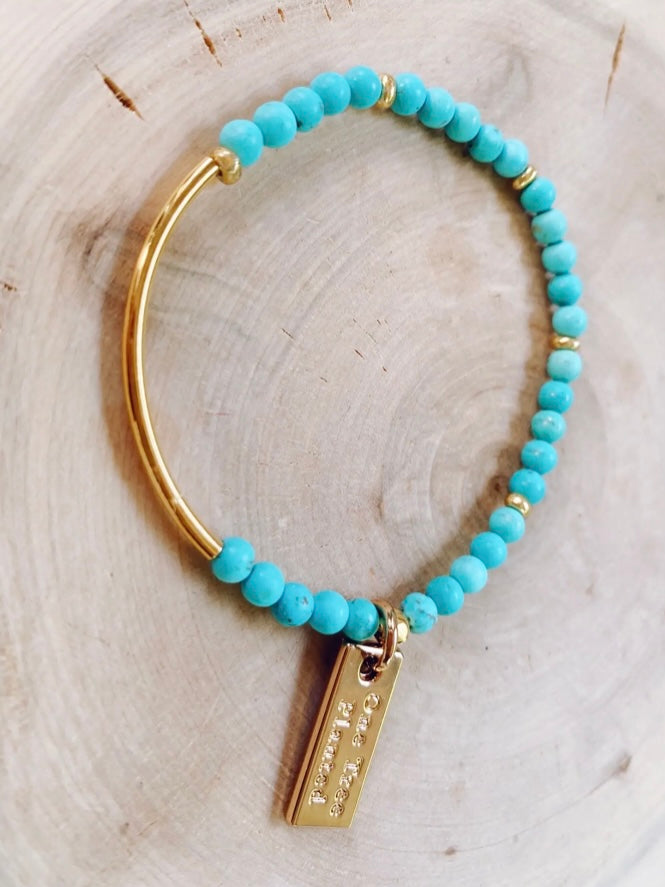 Single Gemstone Bracelet with Gold Bar | Turquoise Howlite