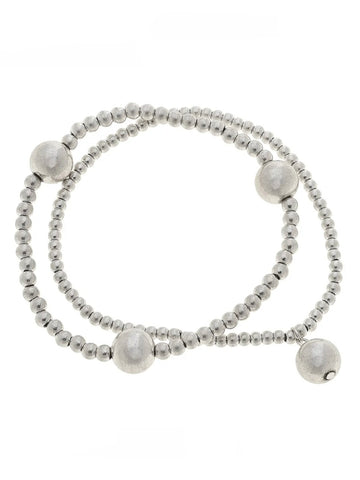 Aria Layered Bracelets in Worn Silver (Set of 2) - Spheres