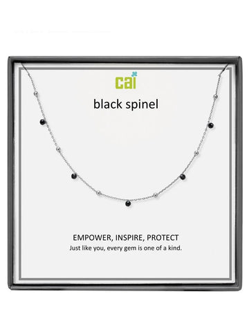 Silver Black Spinel Satellite Gemstone Necklace