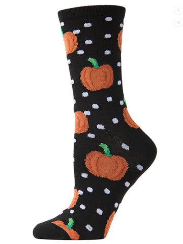 Women’s Pumpkin Polka Dot Crew Socks Black