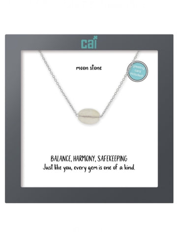 Silver Oval Moon Stone Necklace