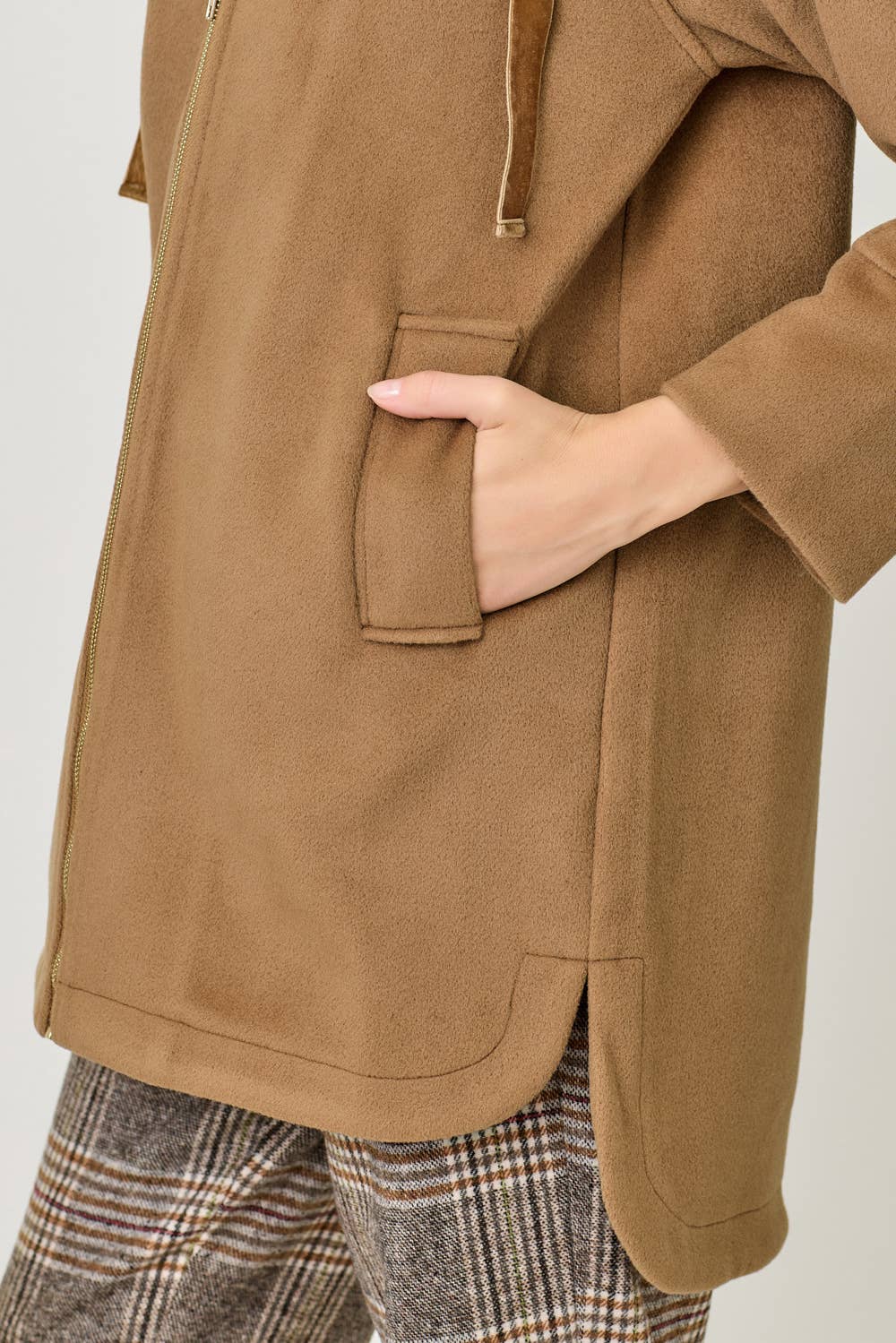 Mystree Hoodie Zip-Up Coat - Camel
