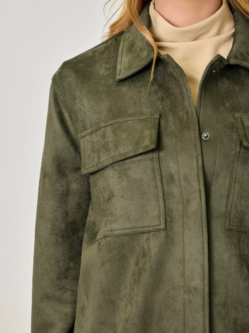 Mystree Suede Shacket - Moss