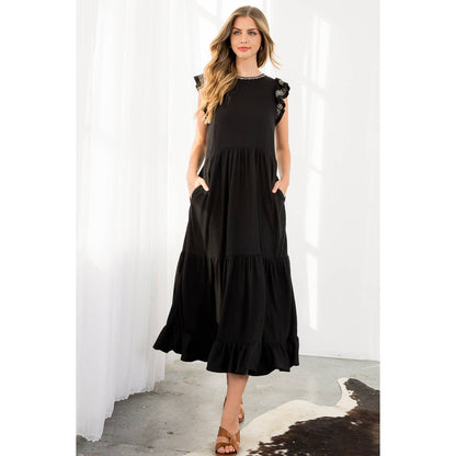 THML Flutter Sleeve Knit Dress – Black