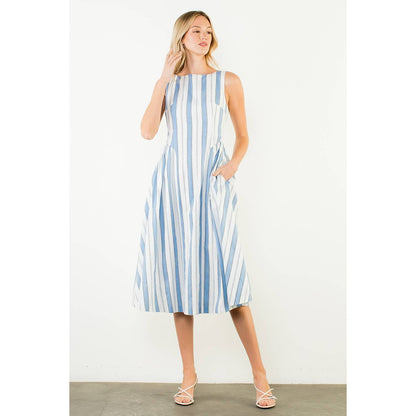 THML Sleeveless Striped Midi Dress – Blue