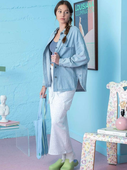 Blu Pepper Solid Denim Shacket - Light Denim