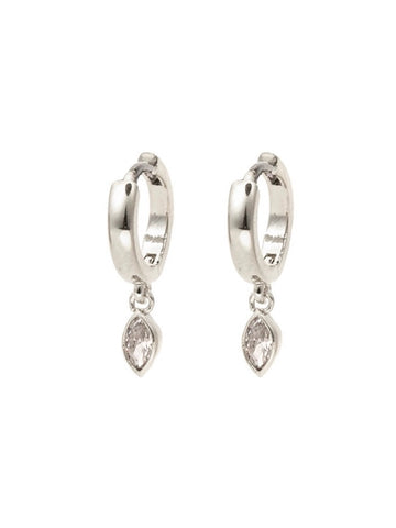 Silver Oval Sparkle Huggie Hoop Earrings