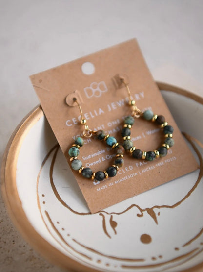 Gaia Gemstone Beaded Small Hoop Earrings | African Turquoise