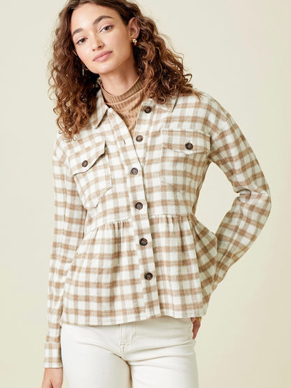 Anika Peplum Plaid Jacket - Ivory