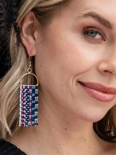 Allison Checkered Beaded Fringe Earrings Iceland