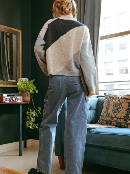 Rayne Diagonal Stripe Knit Sweater - Grey Multi