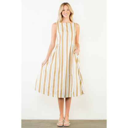 THML Sleeveless Striped Midi Dress – Mustard