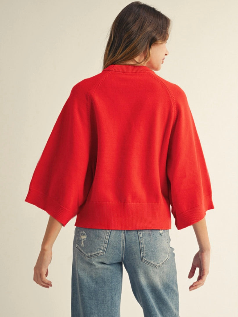 Jodifl Soft Comfy Sweater Top With Wide Sleeves - Tomato Red