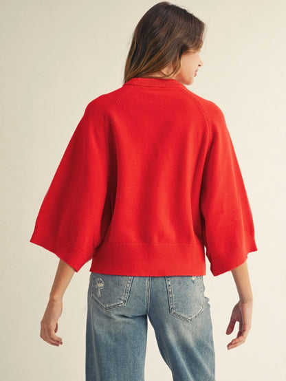 Jodifl Soft Comfy Sweater Top With Wide Sleeves - Tomato Red
