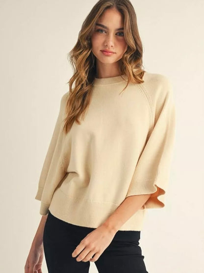 Jodifl Soft Comfy Sweater Top With Wide Sleeves - Cream