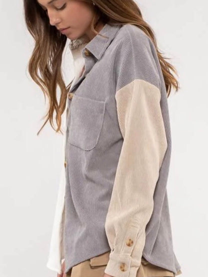 Clarissa Colorblock Corduroy Jacket - Grey Multi