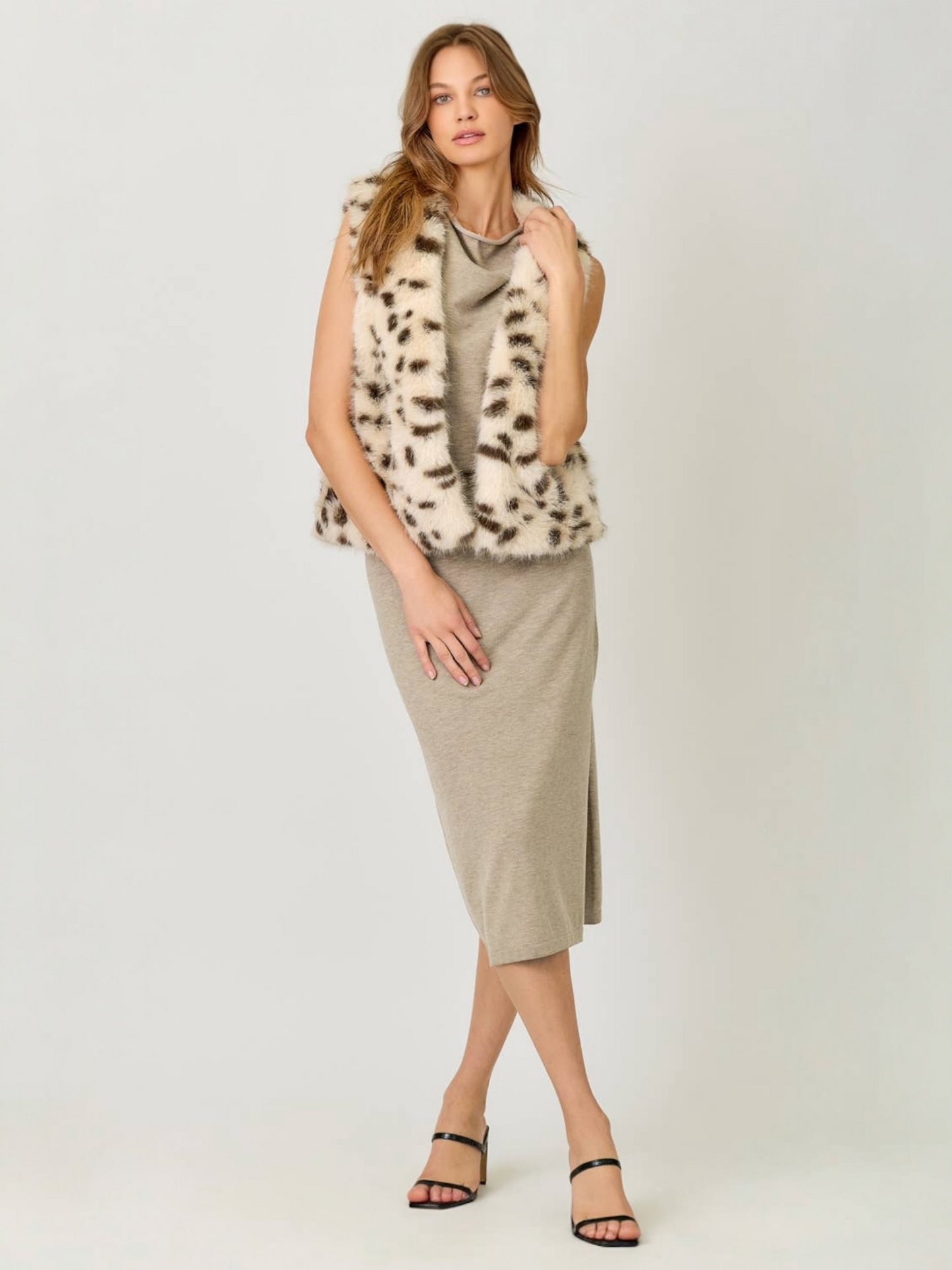 Mystree Leopard Fur Vest - Oatmeal/Leopard